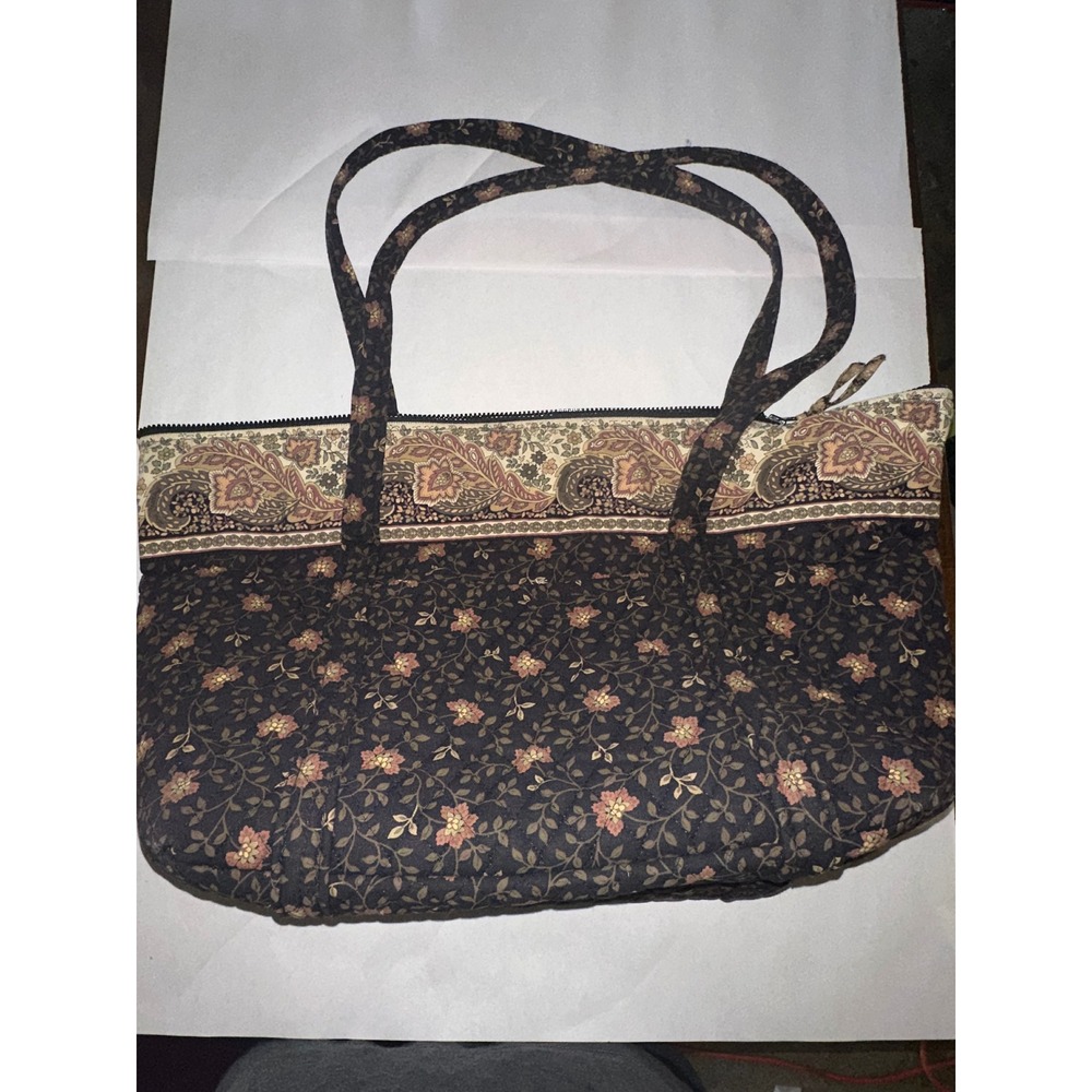 Vera Bradley Espresso Quilted Cotton Floral Paisley Shoulder Tote Bag